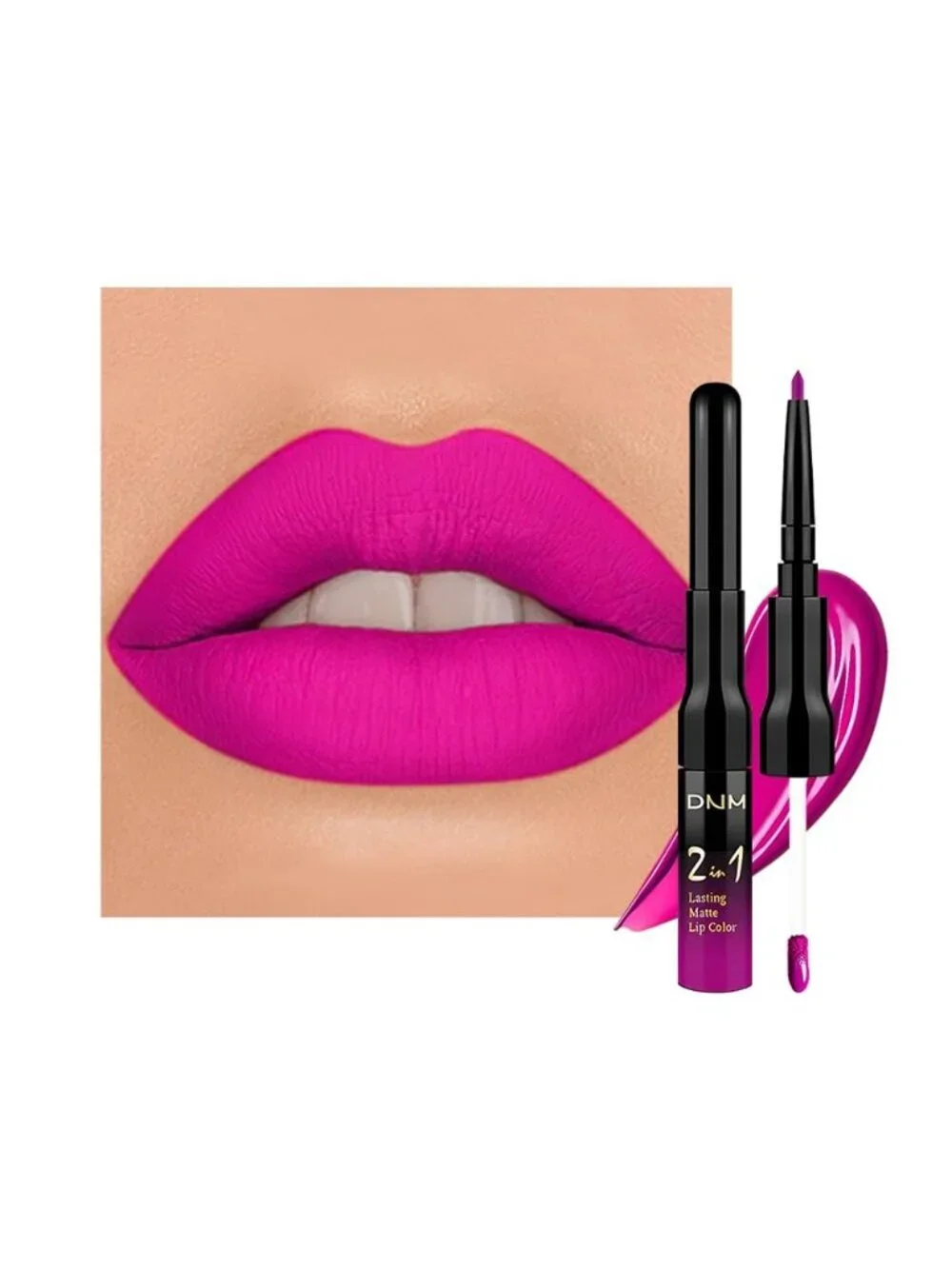 60#-Deep Hot Pink 2-in-1 Waterproof Long Lasting Double-Ended Liquid Lipstick